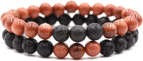 2Pcs Matte Lava Rock Volcanic Stone Beads Stretch Bracelet 8mm Volcanic Rock Aromatherapy Essential oil Diffuser Bracelet Tiger Eye Seed Energy Yo...