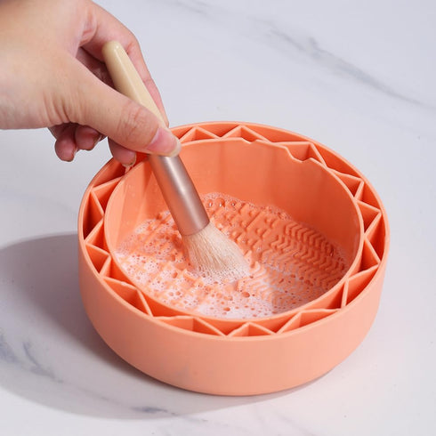3 in-1 Makeup Brush Cleaner, Sillicon Brushes Cleaning Mat Brush Holder Bowl Prtable Cleaning Tool(Orange)...