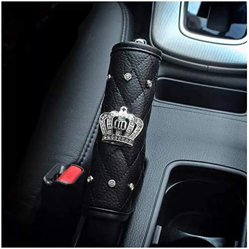 Queen Seat Safety Belt Pads - Leather Crystal Handbrake Cover - Bling Tiara Gear Crown Shift Stick Protector, for Girls Women or Ladies(4Pcs)...