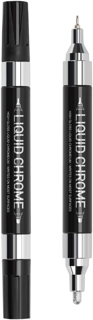 ZEYAR Liquid Chrome Marker Paint Marker, Shiny Silver Marker Pen for most surfaces, High-gloss display effects, Dual tips: Extra Fine and Medium P...