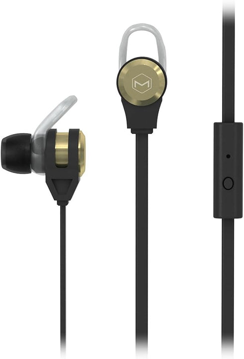 MQET39GLD AeroFones Platinum2 Secure-Fit Earphones with Tangle-Free Flat Cable, Mic Gold...