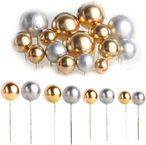 16pcs Ball Shaped Cake Topper Cake Picks Pearl Ball DIY Cake Insert Topper Cup Cake Topper Set Toothpick for Party Birthday Cake Baby Shower Weddi...