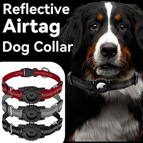 3 Pack AirTag Dog Collar, Reflective Dog Collar with AirTag Holder and Handle, Adjustable Nylon Air Tag Accessories Pet Collar for Small Medium La...