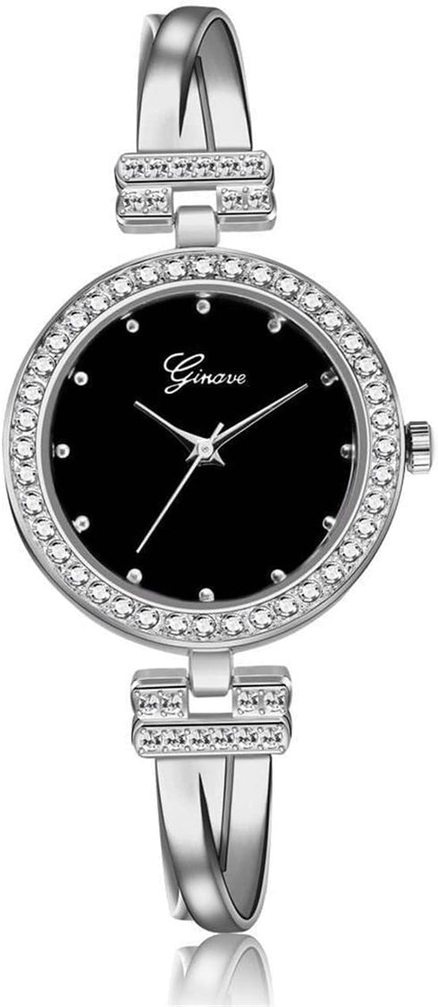 CdyBox Women Crystal Watch with 3 Bracelets Set Quartz Wrist Watches Bangle Jewelry 4pcs/Set for Ladies (Silver)...