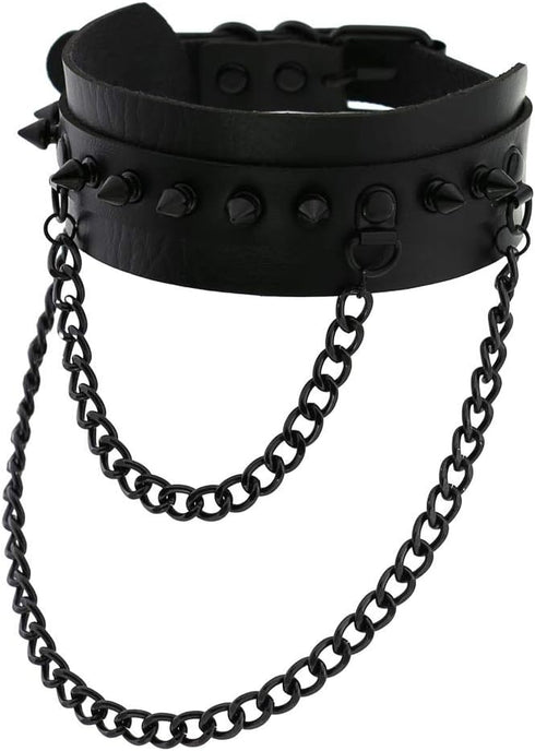 Unisex Multicolor Simulated Leather PU Black-Tone Rivets Spike Spiked 2 Layer Chains Choker Collar Necklace...