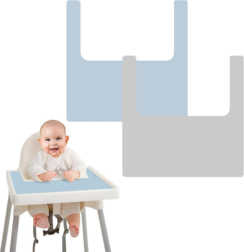 PandaEar 2 Pack High Chair Placemat, Silicone Non-Slip Placemats for IKEA Antilop Baby High Chair, Food Grade Mats Toddler Placemats -Blue/Grey...