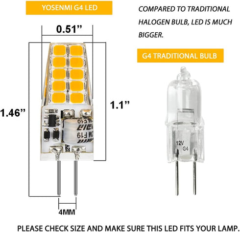 G4 LED Bulb 3W, 12V 20W G4 Halogen Bulb Equivalent, Warm White 3000K, Not Dimmable JC G4 Bi-Pin Base Light Bulb, 10-Pack...