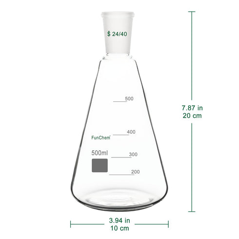 24/40 Glass Erlenmeyer Flask, Borosilicate Glass Graduated Laboratory Flask with 24/40 Standard Taper Outer Joint, 500 ml...