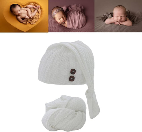 Newborn Photography Wrap Boy Girl Baby Photo Wraps Outfits Stretch Crochet Blanket Props (White)...