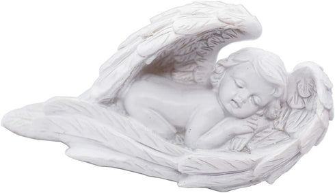 Sleeping Baby Angel Statue Cherub in Wings Feathers Statue Figurine Indoor Outdoor Guardian Home Garden Angel Sculpture Statuette Shelf Sitter Ang...