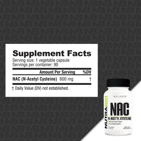 NutraBio N-Acetyl Cysteine Supplement (NAC) - 90 Capsules, 600mg Each - Powerful Anti-Oxidant - Immune Support - Boost Glutathione...
