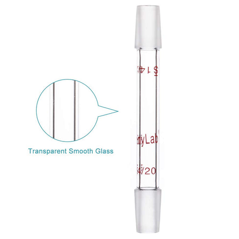 stonylab Glass 14/20 Straight Laboratory Adapter, Borosilicate Glass 30 mm Between Two 14/20 Ground Inner Standard Taper Joints for Laboratory Lab...