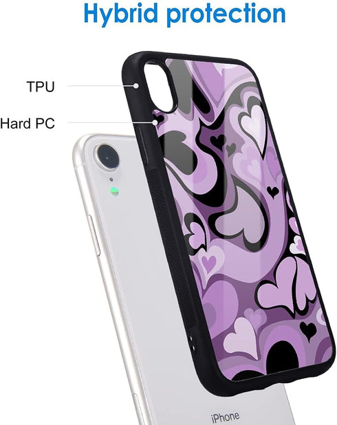 Idocolors Purple Love Heart Printed Cases for iPhone XR,Cute Soft TPU Hard Back Shatter-Resistant Shockproof Anti-Fall Protective Girly Painting A...