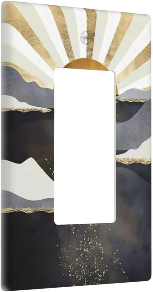 Mid Century Abstract Boho Sun Decorative Single Rocker Light Switch Plates 1 Gang Outlet Covers Wall Plate Electrical Switchplate Faceplate for Ba...