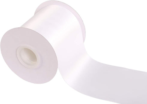 4" Inch Wide Solid Color Double Faced Satin Ribbon 25 Yards-Roll Great for Chair Sash, White...