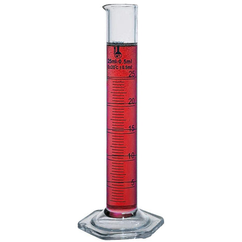 25ml Graduated Cylinder, Borosilicate 3.3 Glass, Single Metric Scale, Class B, Karter Scientific 233B2 (Single)...