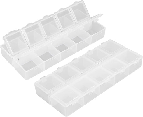 Compartment Storage Container, Detachable Cover Portable Safe 10 Grids Organizer Box Plastic White for Earrings for Nails Tool for Rhinestone...