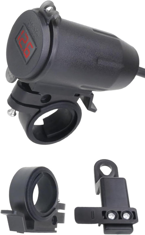 Motorcycle USB Socket,12V/24V Car Charger with Dual QC 3.0 USB Socket,Car Charger Socket with LED Voltmeter for Motorcycle,Motorhome,Car,Truck...