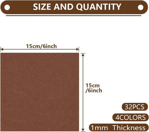4x8 Pcs Felt Fabric Sheet 6x6 inches Brown Series Craft Squares Nonwoven 1mm Thick...