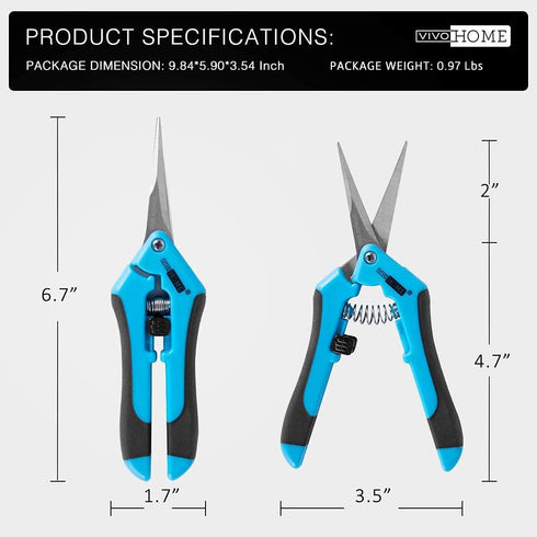 VIVOHOME Gardening Hand Pruner with Straight Stainless Steel Blades Non-stick Pruning Shear Bonsai Cutter Blue for Potting (Pack of 2)...