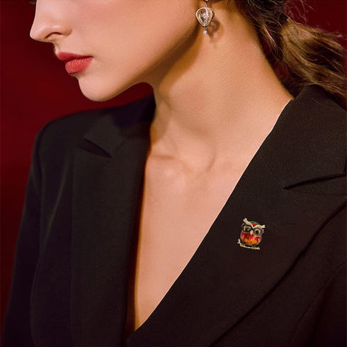 Enamel Owl Bird Brooch Pin for Women Girls Fashion Red Green Animal Brooches Lapel Pins Cute Dress Accessories Holiday Birthday Christmas Party Je...
