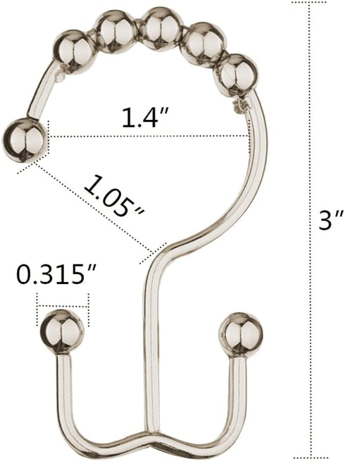 DAWNER Shower Curtain Hooks, Rust Proof Metal Easy Glide Double Rings, Stainless Steel Hangers for Bathroom Curtains, Set of 12, Brushed Nickel...