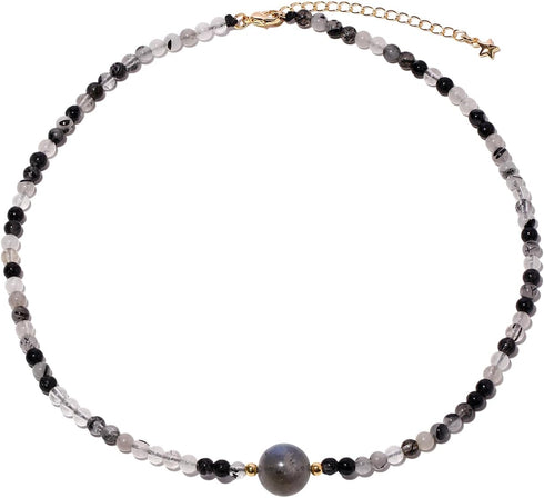 Black Rutilated Quartz/Moonstone Beaded Necklace Protection Necklaces for Women Spiritual Jewelry Choker Love Gifts for Her...