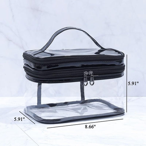 Clear Makeup Case, Transparent Double Layer Toiletry Bag, Waterproof PVC Travel Cosmetic Case for Skincare Products (Black)......