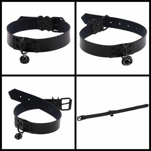 Black Bell Collar and Leash Set Soft PU Leather Choker Necklace with Hauling Chain Jewelry for Sexy Roleplay...