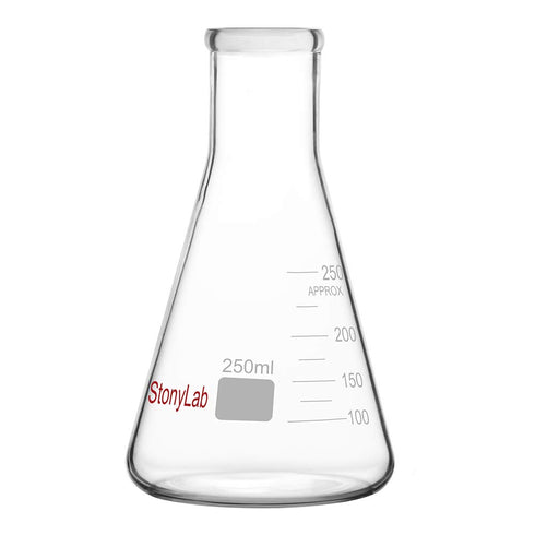 stonylab 1-Pack Glass 250 ml Heavy Wall Narrow Mouth Erlenmeyer Flasks with Heavy Duty Rim - (250ml Fits with StonyLab 7# Rubber Stopper)...