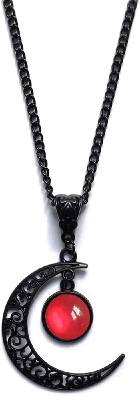 Moon Crystal Necklace Punk Style Moon Pendant Necklace Vintage Black Crescent Moon Necklace Dark Gothic Necklace Halloween Costume Jewelry Chirstm...