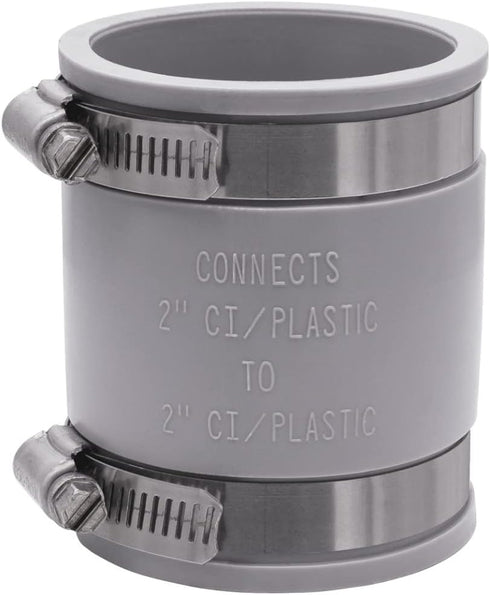 Fernco 1056-22 2-in. Flexible PVC Pipe Coupling for Cast Iron and Plastic Plumbing Connections in Gray...