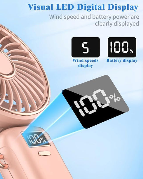 Handheld Fan,Portabe Fan Battery Powered Fan with LED,Small Personal Usb Folding Skincare Little Wireless Cooling Powerful Quiet Hand Fans,Mini Fa...