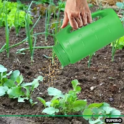 Superio Lawn Seed Spreader, Handheld Shaker for Lawn Seeds, Ice Melt Salt, Calcium, Deicer, Weed and Feed Spreader, 2 Liter, Adjustable Hole Size,...