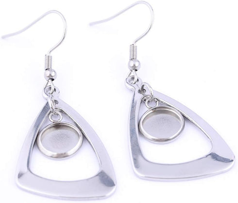 20pcs Stainless Steel Triangle Earring Base 8mm 10mm Round Cameo Cabochon Bezel Setting Blanks DIY Ear Hooks findings (8mm)...
