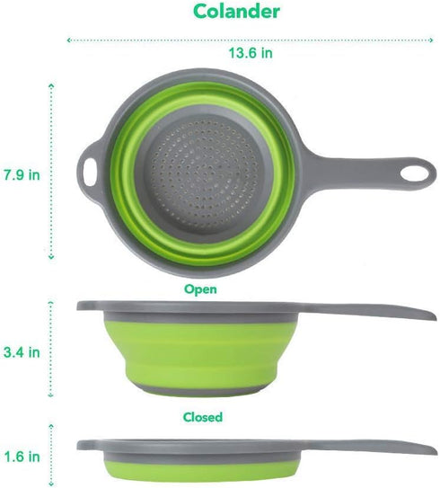 2 Pack Kitchen Foldable Silicone Strainer Colanders, Collapsible Colanders with Handles, Space-Saver Folding Strainer Colander for Draining Pasta,...
