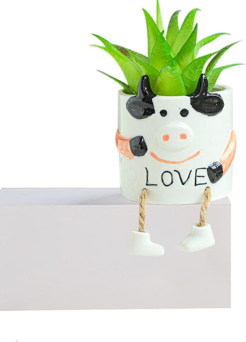 Ceramic Cow Planter, Cute Cartoon Smooth Glazed Flower Plant Pots Drainage Hole Small Succulent Pots for Mini Flower Planters Cactus, Plants Not I...