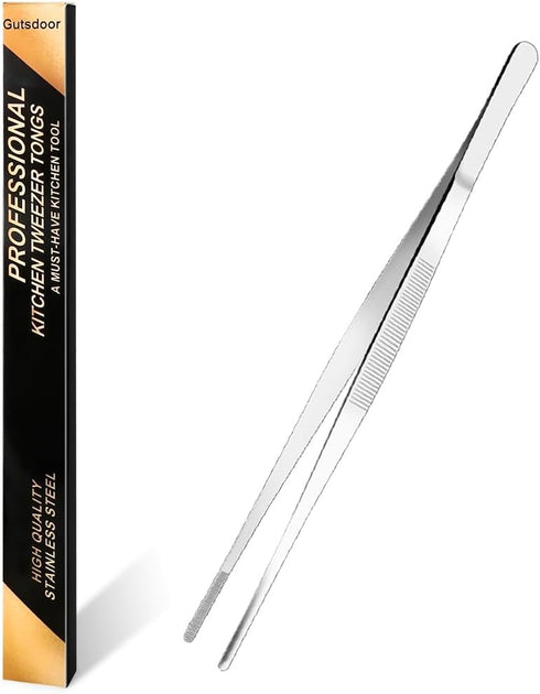 Gutsdoor Kitchen Tweezers Stainless Steel food Tongs for Cooking Tongs with Precision Serrated Tips Medical tweezers(12 Inch Straight)...