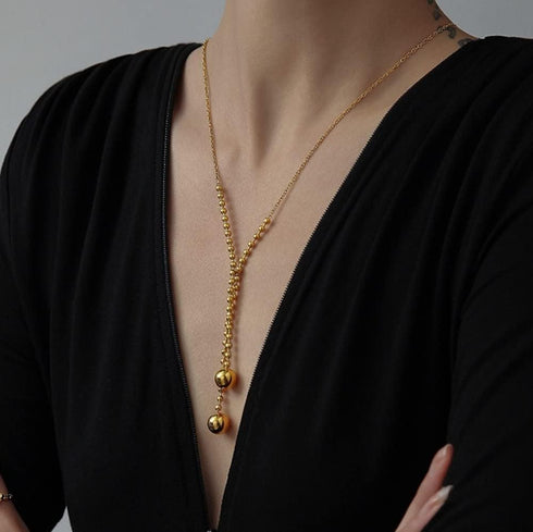 Sither Gold Beads Tassel Necklace for Women Long Y Necklace Choker Sweater Chain Necklace Wedding Dressy Necklace Jewelry for Winter Evening Party...