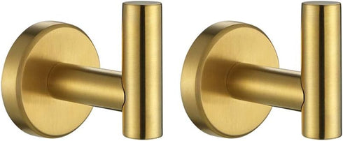 JQK Bathroom Towel Hook Brushed Gold, Brass Coat Robe Clothes Hook for Bathroom Kitchen Garage Wall Mounted (Pack of 2), SUS 304 Stainless Steel 0...