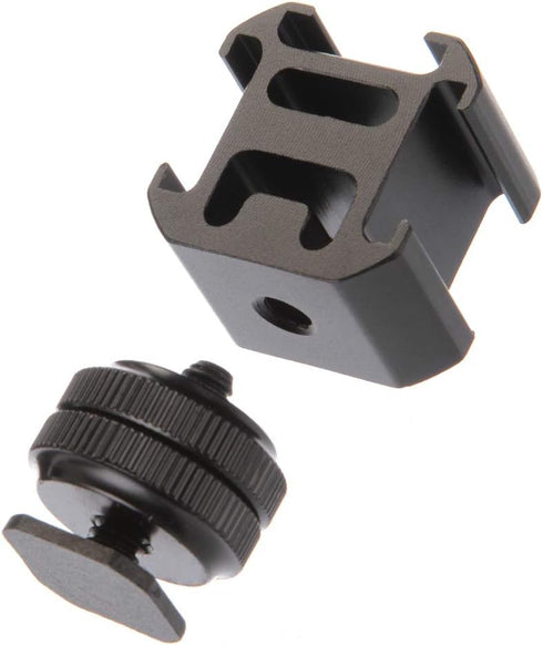 FocusFoto Aluminium Triple Head Cold Hot Shoe Mount Adapter for Lights, LED Monitors, Microphones, Audio Recorder & Studio Flash Bracket Video Cam...