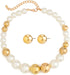 HIIXHC Boho Round Pearl Jewelry Set Chunky Geometric bead Necklace Set for Women Girls...