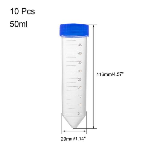 uxcell 10 Pcs 45ml Plastic Centrifuge Tubes with Screw-on Cap, Polypropylene Graduated Micro Centrifuge Tube, Conical Bottom, Blue, Storage Contai...