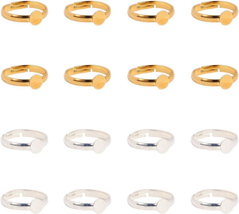 PH PandaHall 40pcs Ring Blanks, 17mm Adjustable Ring Base Blank Tray with 6mm Flat Base, Gold Silver Blank Finger Rings Cabochon Bezel for Rings M...
