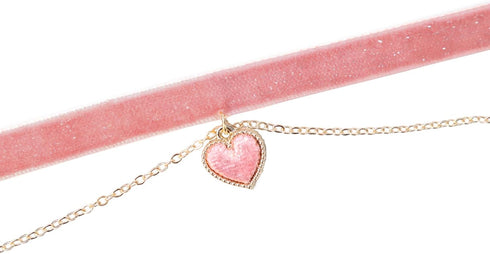2Pcs Bling Bling Velvet Choker Necklace Set with Heart Pendant - Romantic Pastel Pink and Mint Green - Adjustable Collars for Women...