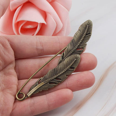 2 Pc Antique Silver Large Feather Durable Strong Metal Kilt Scarf Brooch Safety Pin...