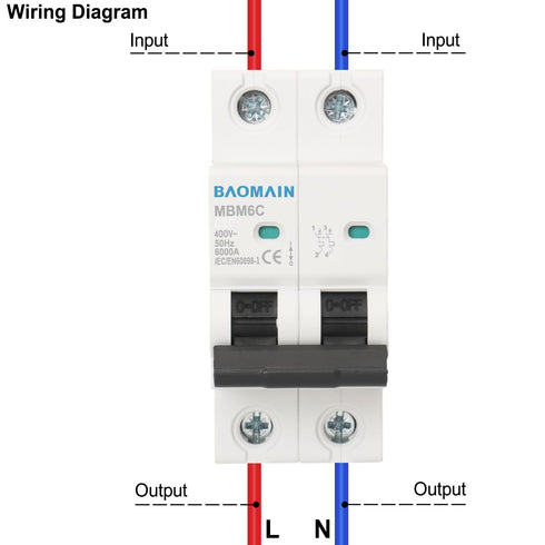 Baomain 16A AC Miniature Circuit Breaker, AC 400V 50Hz 6000A 2 Pole C65 MCB DIN Rail Mounting,MBM6C...