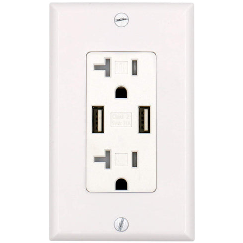 BAOMAIN 3.1Amp Dual USB Receptacle Outlet, 20 Amp Duplex Tamper Resistant Receptacle Plug, Wall Plate Included, UL&CUL Listed, White (Pack of 1)...