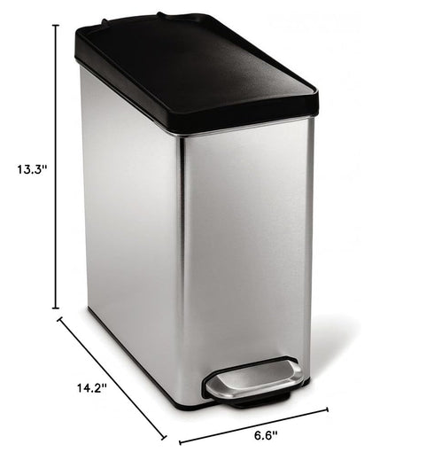 simplehuman 10 Liter / 2.6 Gallon Bathroom Slim Profile Trash Can, Brushed Stainless Steel with Plastic Lid...