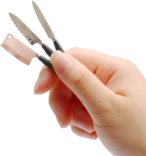 1:6 Scale Miniature Kitchen Knife Set with Knife Shelf 5-Piece Mini Cooking Knives with Plastic Knife Storage Box for Mini House Kitchen Furniture...